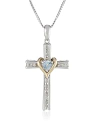 Sterling Silver and 14k Gold Cross Pendant Necklace, 18"