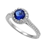Sterling Silver Ring - Clear CZ and Round Blue Sapphire - Prong Set - 10 mm x 2 mm, Sizes 4-9