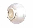 Pandora Style Charm Bead (Z56) Murano Style / Lampwork Glass (14mm x 10mm) (fits Troll too) ~ Silver White