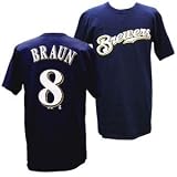 (マジェスティック)Majestic MLB ブリュワーズ #8 ライアン・ブラウン Player Tシャツ (ネイビー) ブラウン ライアン