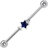 Surgical Steel Sapphire Blue CZ Star Industrial Barbell Earring