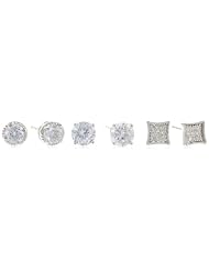 .925 Sterling Silver Cubic-Zirconia Post with Friction Back Stud Earrings Set