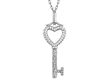 Diamond Heart and Key Pendant in Sterling Silver with Chain