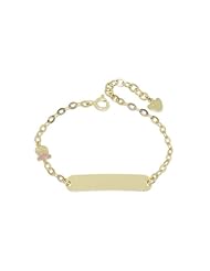14k Yellow Gold, Fish and Rolo Cable Link Kids Children ID Bracelet 6mm Wide