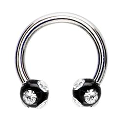 16 Gauge Black Tiffany Gem Ball Horseshoe Circular Barbell