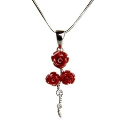 Triple Red Rose Pendant Necklace Fashion Jewelry