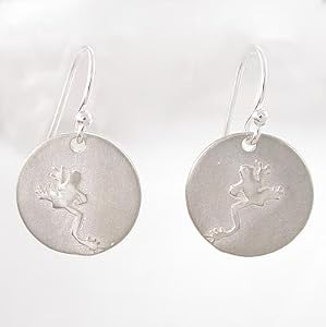 Round Leaping Frog Dangle Earrings in Matte Finished Sterling Silver, #8739