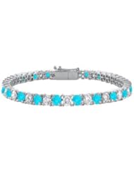 Blue Topaz and Cubic Zirconia Prong Set 10K White Gold Tennis Bracelet 7.00 CT TGW