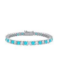 Sterling Silver Round Blue Topaz and Cubic Zirconia Tennis Bracelet 7.00 CT TGW