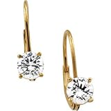 Stunning! 14k Yellow-gold Pair 5.00MM=1 CT TW Cubic Zirconia earrings