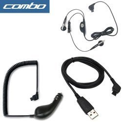 Deals Warehouse 3-Piece Value OEM Original Combo Pack for Samsung SGH-T809, D820, SGH-T509, SGH-D807, SGH-T519 Trace, SGH-T629, SYNC SGH-A707, SGH-D900, BlackJack SGH-i607, SGH-T629, PH-M610, SCH-U420 Vehicle Cigarette Lighter Car Charger CAD300MBEB/STD + Stereo Headset with Send/End Button AEP420SBEB/STD + USB Data Cable