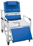 Bariatric reclining shower chair 30“ internal width, full support commode seat, footrest, pa