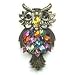Multi-Color Austrian Rhinestone Owl Bird Silver-Tone Brooch Pin