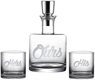 Fifth Avenue 3 Piece Our, Hers, His Decanter Set, Silver