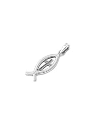 Sterling Silver Ichthys Cross Jesus Fish Pendant Unique Charm Pure 925 New 23mm with 1.8mm Curb Chain