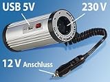 Produkt-Bild: 230 Volt Steckdose f&uuml;r Ihr Auto passt perfekt in den Getr&auml;nkehalter! - Kfz-Spannungskonverter 150 Watt: 230V Schuko + USB-Ladebuchse