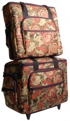 Hemline 2pcs Burgandy Floral Trolley Bag