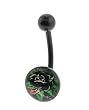 Genuine Ed Hardy Anodized Black Belly Ring - Black Rose Logo in 10mm - 14 Gauge - 5mm Ball - Sold Individually