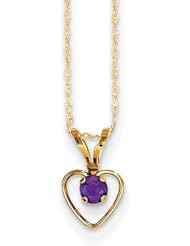 MadiK® Childrens 14K Yellow Gold Amethyst Birthstone Heart Charm Necklace 15"