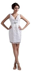 Sexy V-neck Sheath Sleeveless Above the Knee Short Chiffon Lace Beaded Crystal Wedding Dress 