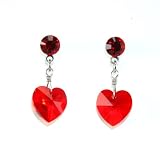 Swarovski Crystal Heart Stud Dangle Earring- Light Siam 10mm