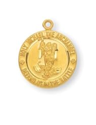 St. Michael Pendant Round, 14 Karat Gold Over Sterling Silver with Chain