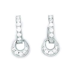 14K White Gold CZ Dangle Huggy Earrings