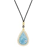 Turquoise Enamel and CZ Evil Eye Teardrop Necklace of 18K on Sterling Silver