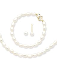 14k Yellow Gold Freshwater Cult. Pearl 12 in. Necklace Bracelet & Earring Set.
