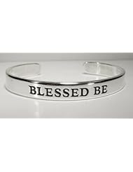 Sterling Silver "Blessed Be" Cuff Bracelet for the Larger Wrist, Made in America