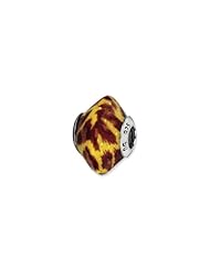Sterling Silver Yellowith Brown with Glitter Overlay Glass Charm