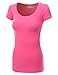 Doublju Women Short Sleeve Deep Round neck Simple Top