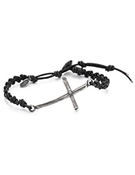 M.Cohen Hand made Designs Braided Leather with Large Sterling Silver Cross Bracelet