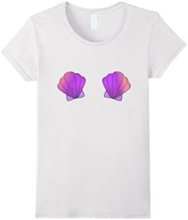 Women's Mermaid Fairy tale Pink Purple Princess Seashell Bra T-Shirt XL White