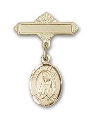 14K Gold Baby Badge with St. Martha Charm and Polished Badge Pin