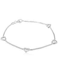 Sterling Silver Small Box Chain with Hearts Bracelet, 7"