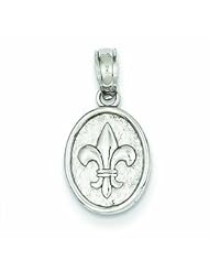 Genuine 14K White Gold Small Fleur De Lis In Oval Pendant 0 .7 Gram Of Gold