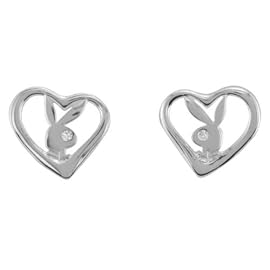 Sterling Silver Playboy Heart Earrings Bunny Logo Rabbit Head Design Authentic Licensed Jewelry SPBE2088
