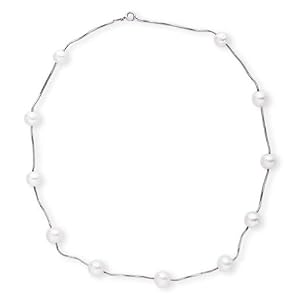Sleek Polished Sterling Silver Faux Pearl Necklace Strand