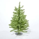 18 Sparkling Kiwi Green and Silver Retro Tinsel Table Top Christmas Tree - Unlit
