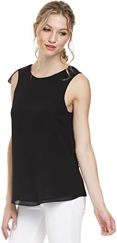 SLEEVELESS TUNIC TOP WITH LAYER DETAIL AT SHOULDER BLACK LARGE