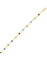 14K Yellow Gold Cable Anklet with Round Multi Tone Stations