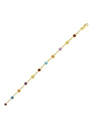 14K Yellow Gold Cable Anklet with Round Multi Tone Stations