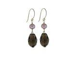 14k Yellow Gold Freshwater Pearl and Smoky Quartz Dangle Earrings
