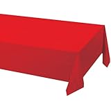Creative Converting Touch of Color Plastic Lined Table Cover, 54 by 108-Inch, Classic Red