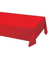 Creative Converting Touch of Color Plastic Lined Table Cover, 54 by 108-Inch, Classic Red