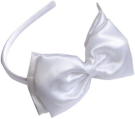 A Girl Company Satin Headband with Attached Layered Hair Bow (White)