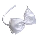 A Girl Company White Satin Easter Headband with attached Double Layered Hair Bow