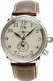 Zeppelin Dual Time Brown Leather Strap Watch With Date Function