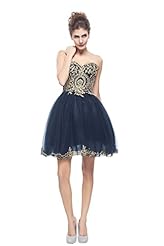 A-line Applique  Sweetheart Short Tulle Prom Dress/Mini Dress  With Rhinestones